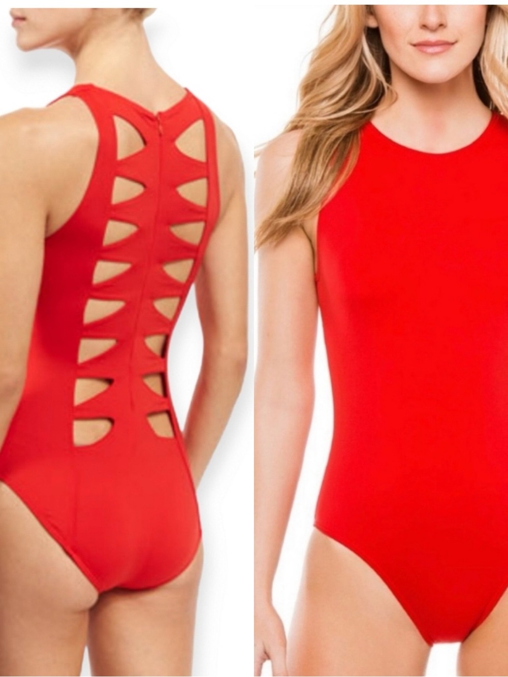 Carmen Marc Valvo High Neck Red Swimsuit with cutouts size 10